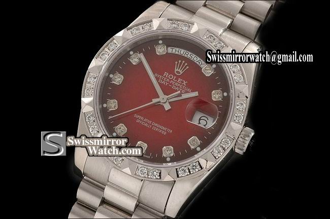 Rolex Day-Date SS Burnt Red Dial Diam Markers/ Diam Bezel Eta 2836-2 Replica Watches