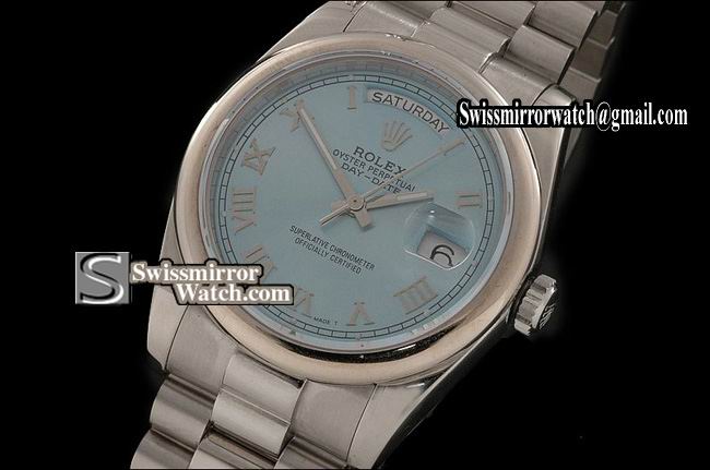 Rolex Day-Date SS Ice Blue Dial Roman Marker Swiss Eta 2836-2 Replica Watches