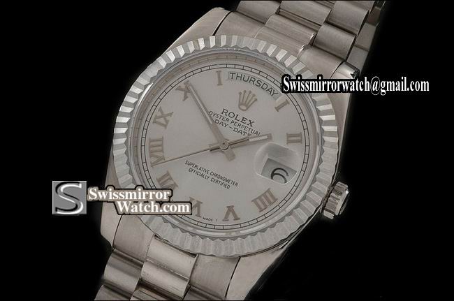 Rolex Day-Date SS Silver Dial Roman Marker Swiss Eta 2836-2 Replica Watches