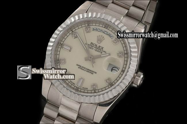 Rolex Day-Date SS Cream Dial Diamond Marker Swiss Eta 2836-2 Replica Watches