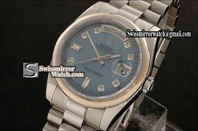 Rolex Day-Date SS Ice Blue Dial Diamond Marker Swiss Eta 2836-2 Replica Watches