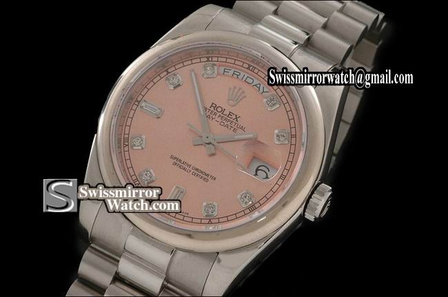 Rolex Day-Date SS Salmon Dial Diamond Marker Swiss Eta 2836-2 Replica Watches