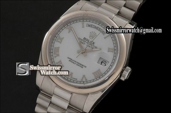 Rolex Day-Date SS White Dial Roman Marker Swiss Eta 2836-2 Replica Watches