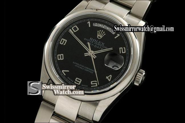 Rolex Day-Date SS Black Dial Num Marker Oyster Eta 2836-2 Replica Watches