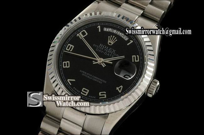 Rolex Day-Date SS Black Dial Numeral Marker Swiss Eta 2836-2 Replica Watches