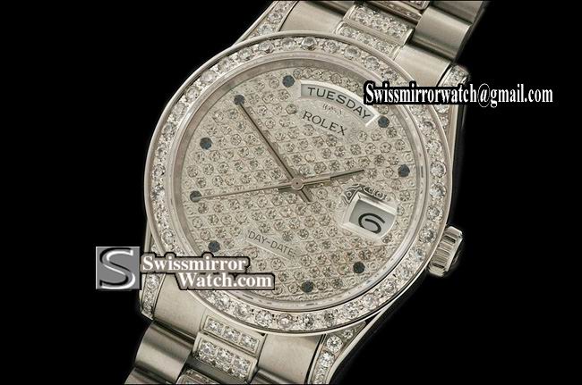 Rolex Day-Date WG Full Diamond Dial/Bezel/Case/Bracelet Eta 2836-2 Replica Watches