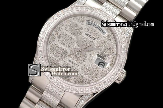 Rolex Day-Date WG Full Diamond Dial/Bezel/Case/Bracelet Eta 2836-2 Replica Watches