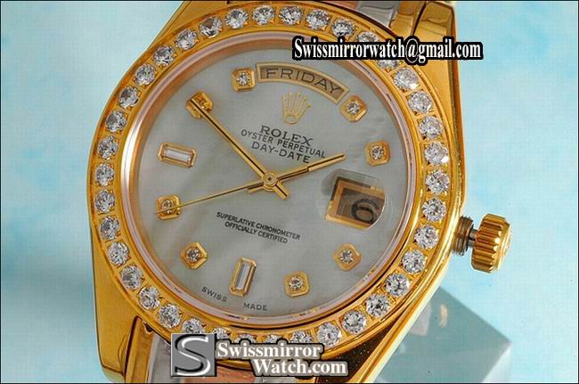 Rolex Day-Date 3 Tone Masterpiece MOP White Swiss Eta 2836-2 Replica Watches