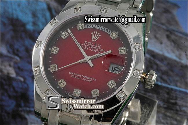 Rolex Day-Date SS Masterpiece Maroon Dial Diamond Markers Eta 2836-2 Replica Watches