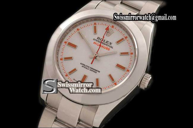 Rolex 2007 Milguass SS White Swiss Eta 2836 Correct Size Watches