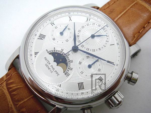 Patek Philippe Chrono/Calender/Moon Phase White Working M/Chrono Replica Watches