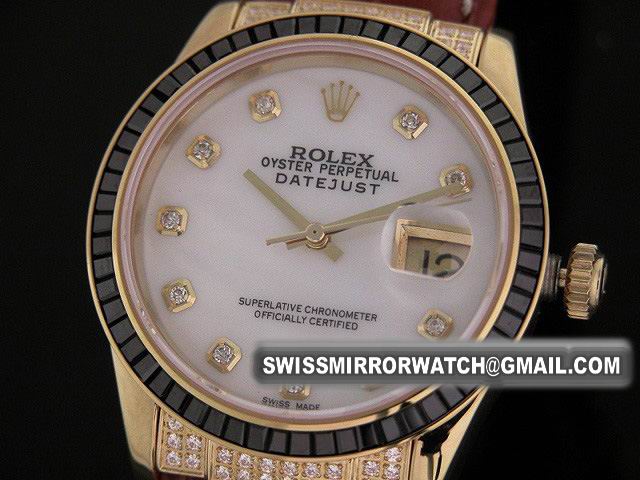 Mens Rolex Oyster Date Just 2009 Black Ruby Stone Bezel Replica Watches